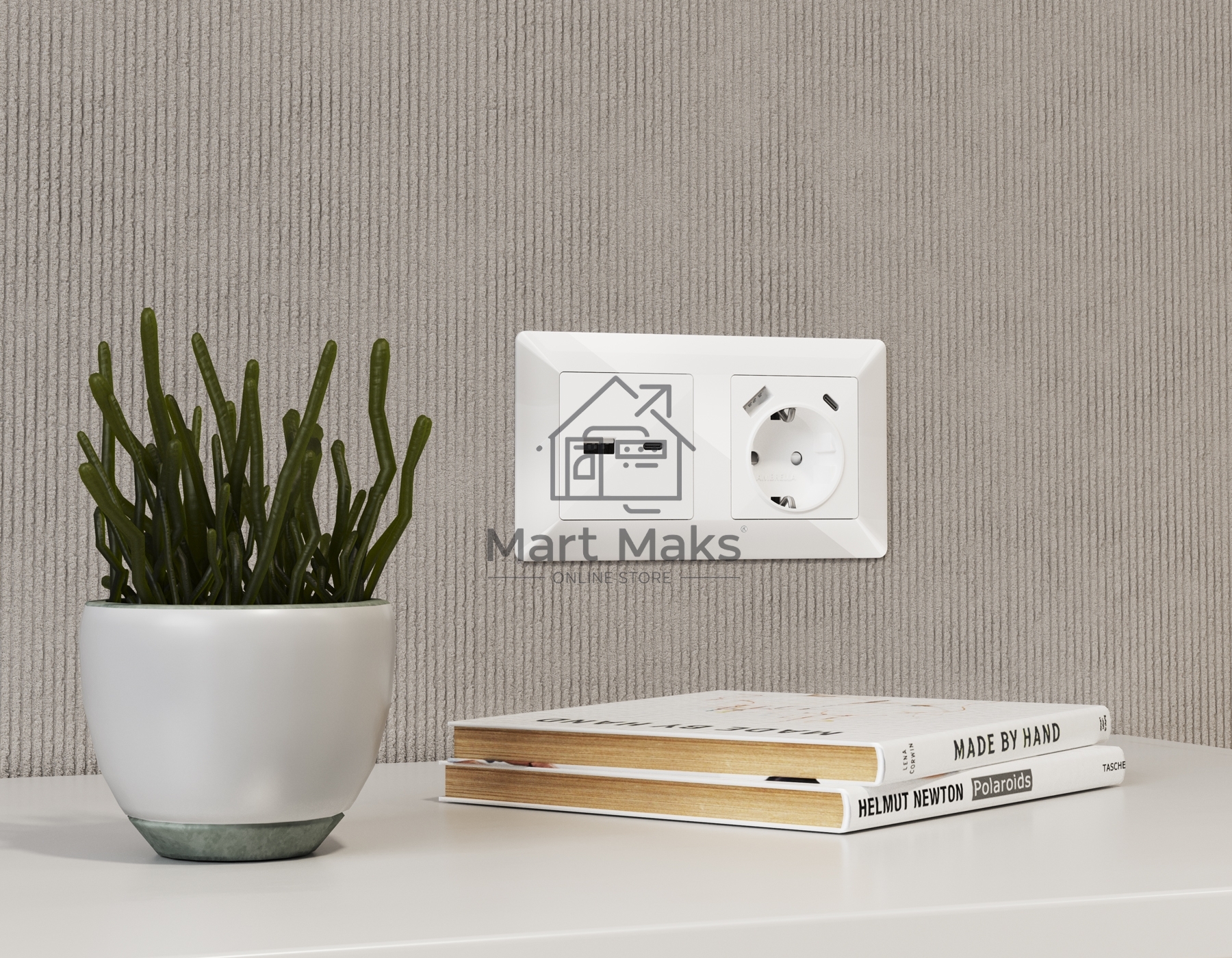 Комплект механизма розетки ALFA Белый глянец 2USB A+C 20W (быстрая зарядка) QUANT MA111010