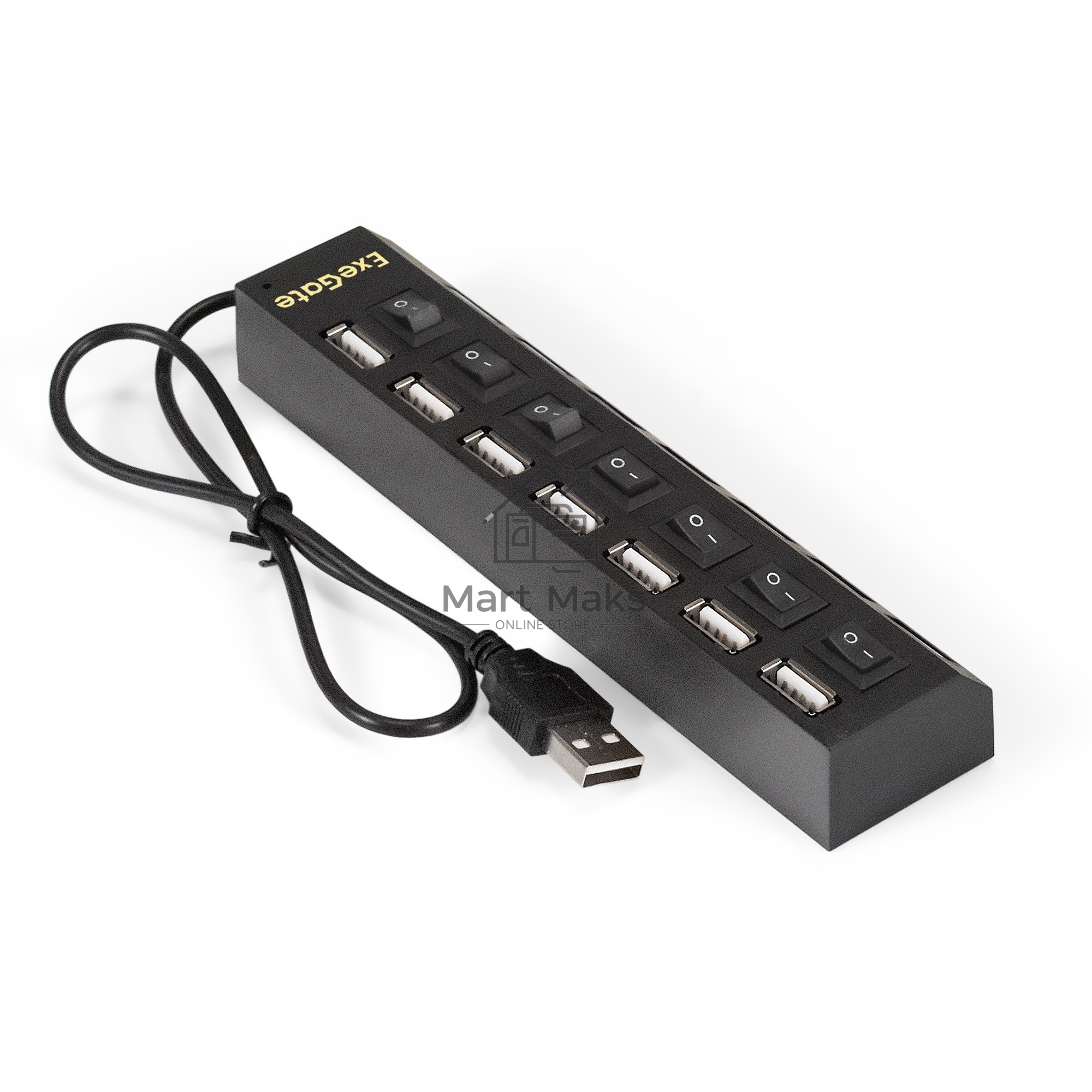 Хаб USB (концентратор) ExeGate EX293978RUS DUB-72SW (кабель-адаптер USB2.0 --> 7xUSB2.0, кнопки включения/отключения для каждого порта, Plug&Play, черный)