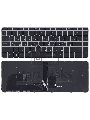 Клавиатура для ноутбука HP EliteBook 745 G3 черная с серой рамкой с указателем и подсветкой