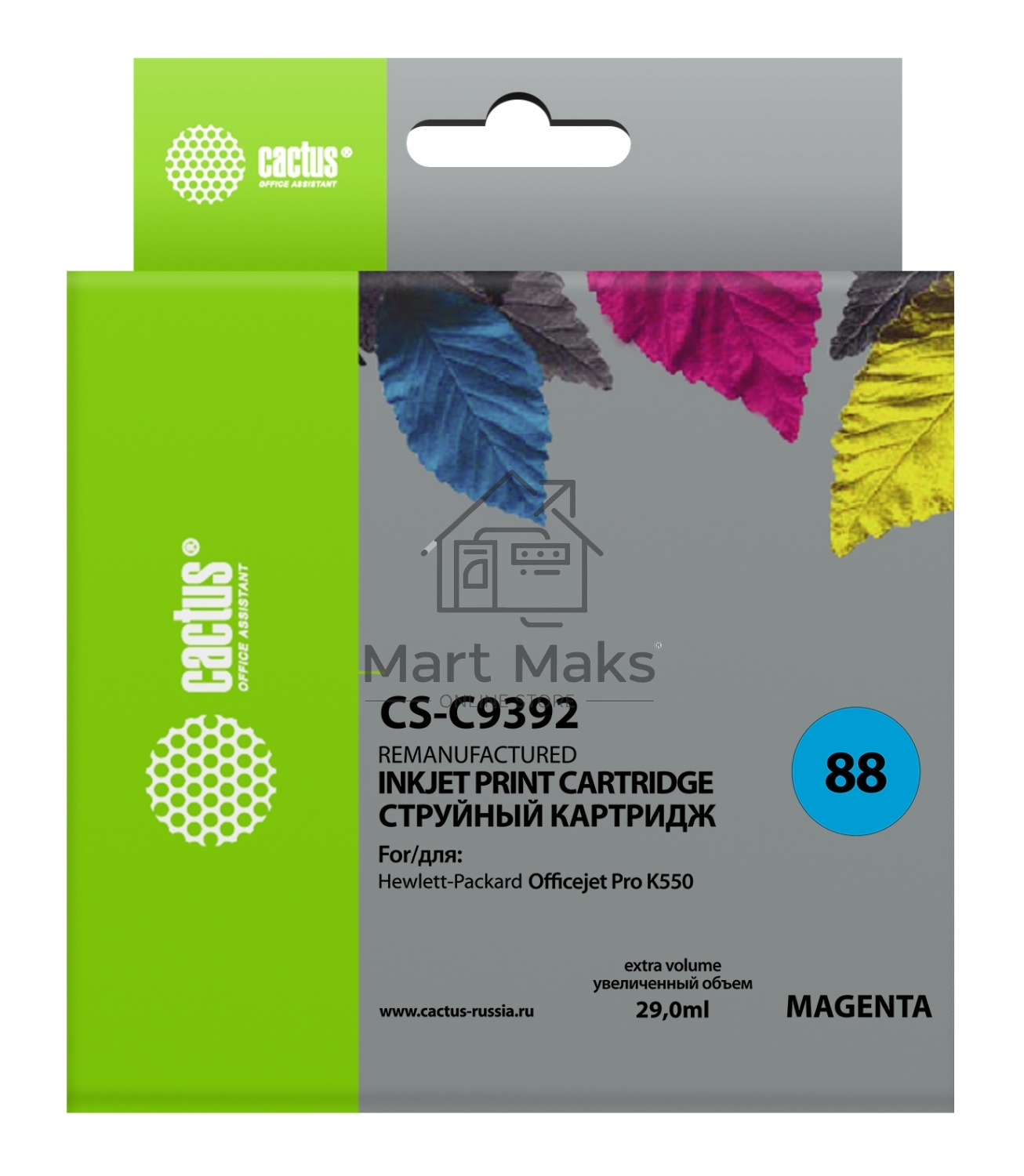 Картридж струйный Cactus CS-C9392 №88 пурпурный (29 мл.) для HP Officejet Pro K550