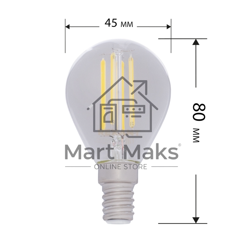 Лампа светодиодная филаментная Rexant Шарик GL45 9.5 Вт 950 Лм 4000K E14 прозрачная колба