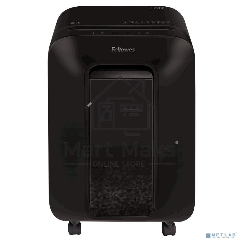 Шредер Fellowes PowerShred LX200 черный (секр.P-4)/перекрестный/12лист./22лтр./скрепки/скобы/пл.карты