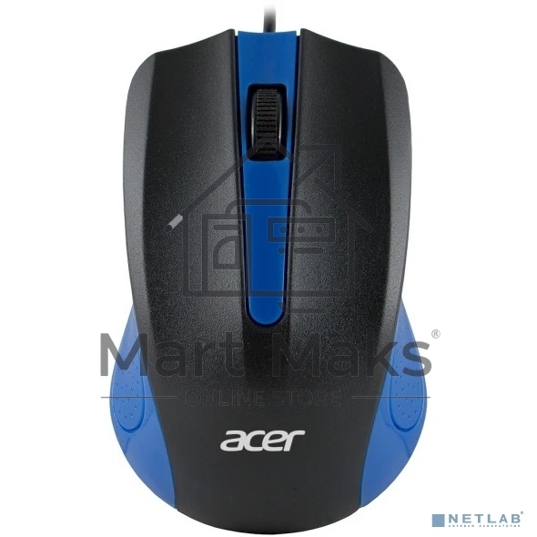 Мышь проводная Acer OMW011 черный/синий, 1200 dpi, USB, кнопки - 3
