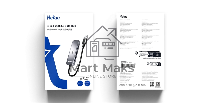 USB-концентратор Netac USB Hub WF11, USB-A to USB3.0*4 (repl. NT08WF11-30GR)