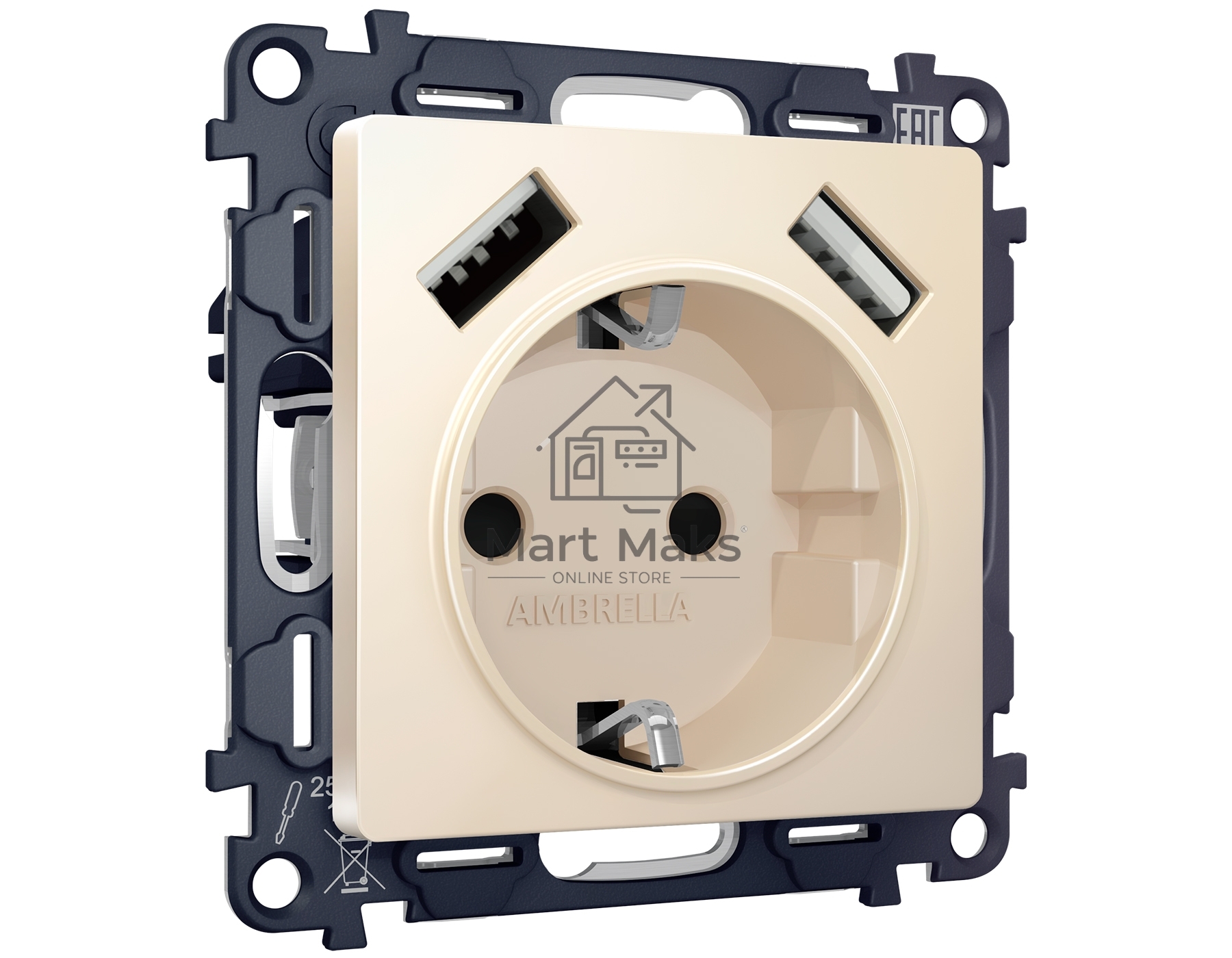 Комплект механизма электрической розетки ALFA Бежевый матовый 2USB A+A 18W (быстрая зарядка) с/з QUANT (AP3290, VM155) MA329010
