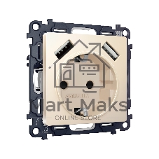 Комплект механизма электрической розетки ALFA Бежевый матовый 2USB A+A 18W (быстрая зарядка) с/з QUANT (AP3290, VM155) MA329010