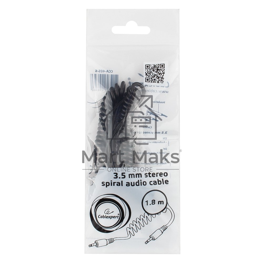 Кабель аудио Cablexpert CCA-405-6, Jack3.5 - Jack3.5, 2м, спиральный