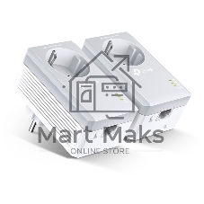 Сетевой адаптер TP-Link TL-PA4010PKIT AV600 Powerline Adapter with AC Pass Through Starter Kit, Ultra Compact Size, 500Mbps Powerline Datarate, 10/100Mbps Fast Ethernet, HomePlug AV, Green Powerline, Plug and Play
