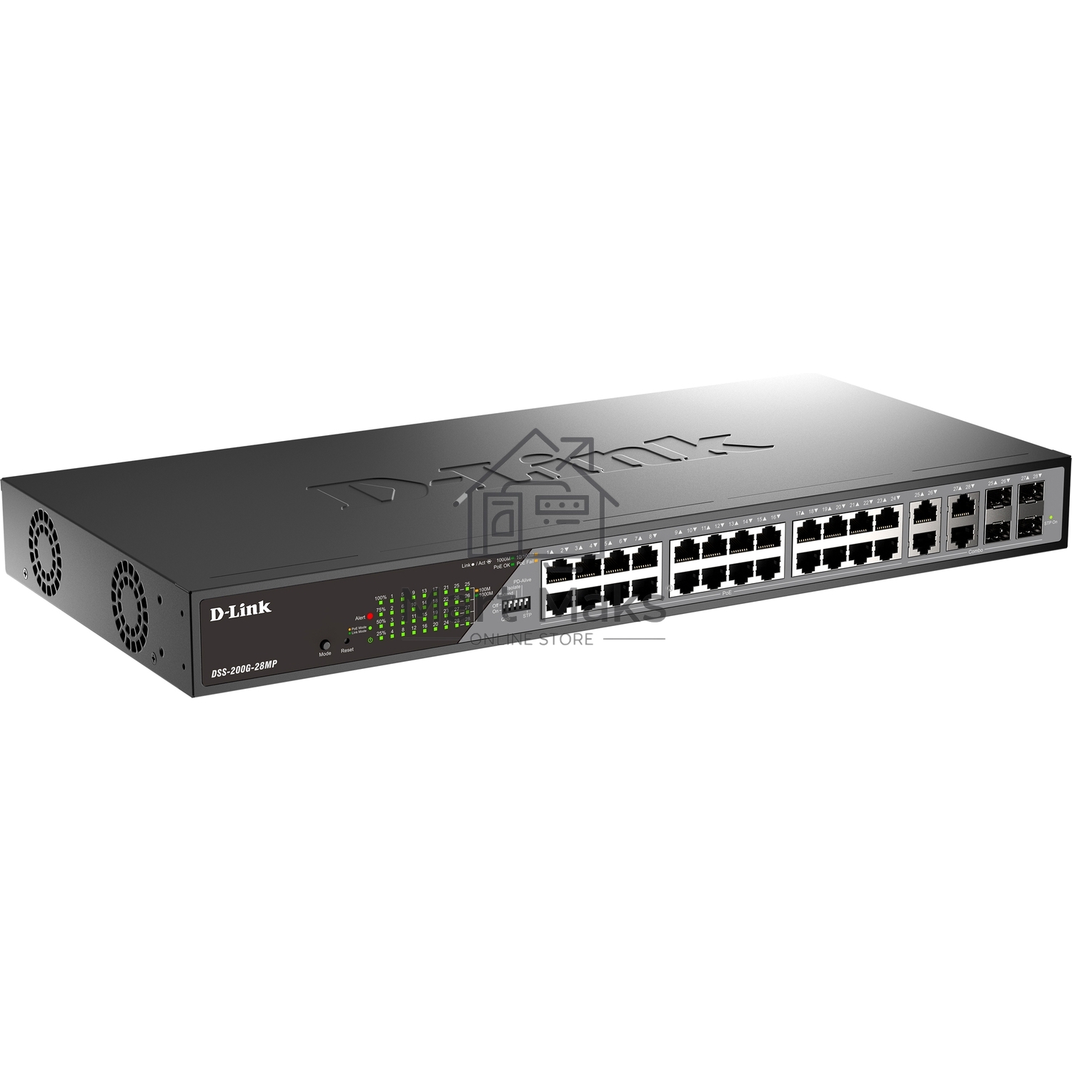 Сетевой коммутатор Smart L2 Surveillance Switch 24х1000Base-T PoE, 4xCombo 1000Base-T/SFP, PoE Budget 370W, Long-range PoE up to 250m