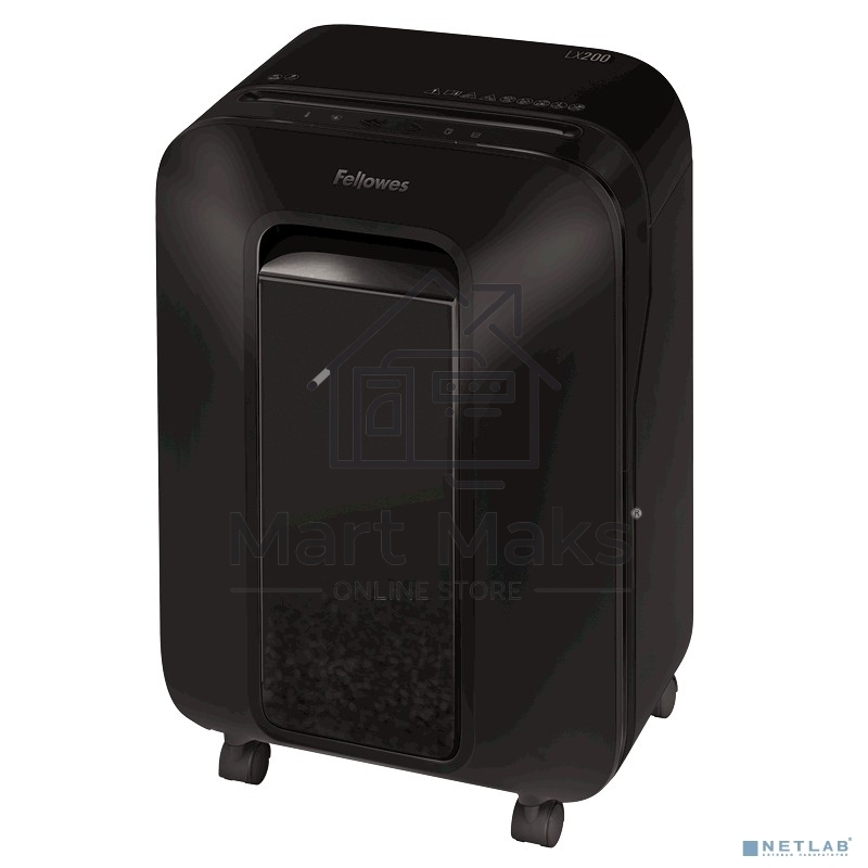 Шредер Fellowes PowerShred LX200 черный (секр.P-4)/перекрестный/12лист./22лтр./скрепки/скобы/пл.карты