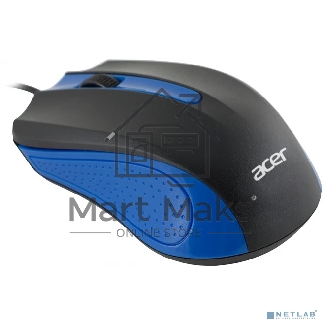 Мышь проводная Acer OMW011 черный/синий, 1200 dpi, USB, кнопки - 3