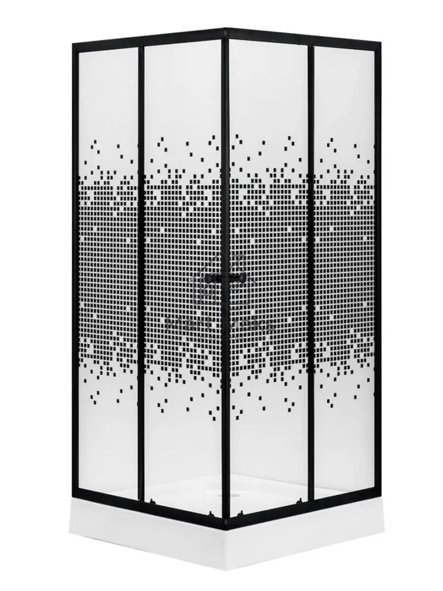 Душевой уголок BAU Stil квадратный с поддоном 80x80х195, прозрачное закаленное стекло с черным рисун