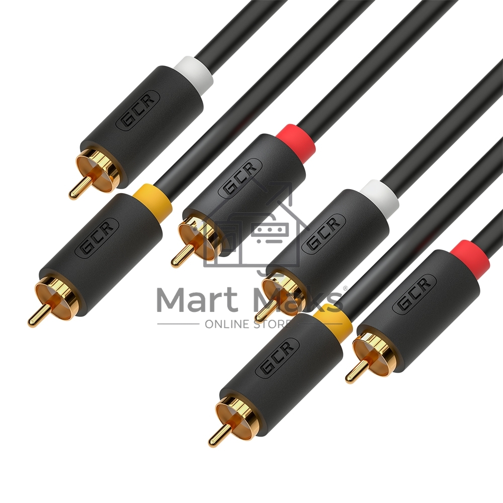 Кабель GCR 3.0m аудио 3 х RCA / 3 х RCA, GOLD, черный, GCR-51821