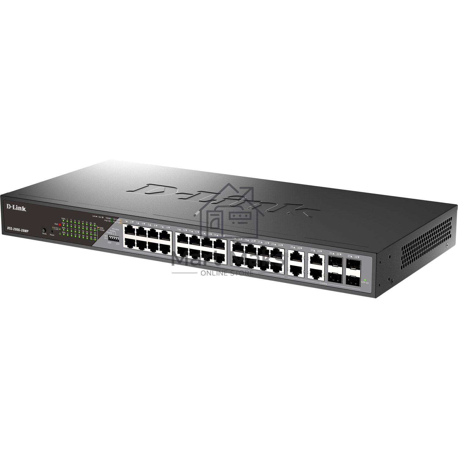 Сетевой коммутатор Smart L2 Surveillance Switch 24х1000Base-T PoE, 4xCombo 1000Base-T/SFP, PoE Budget 370W, Long-range PoE up to 250m