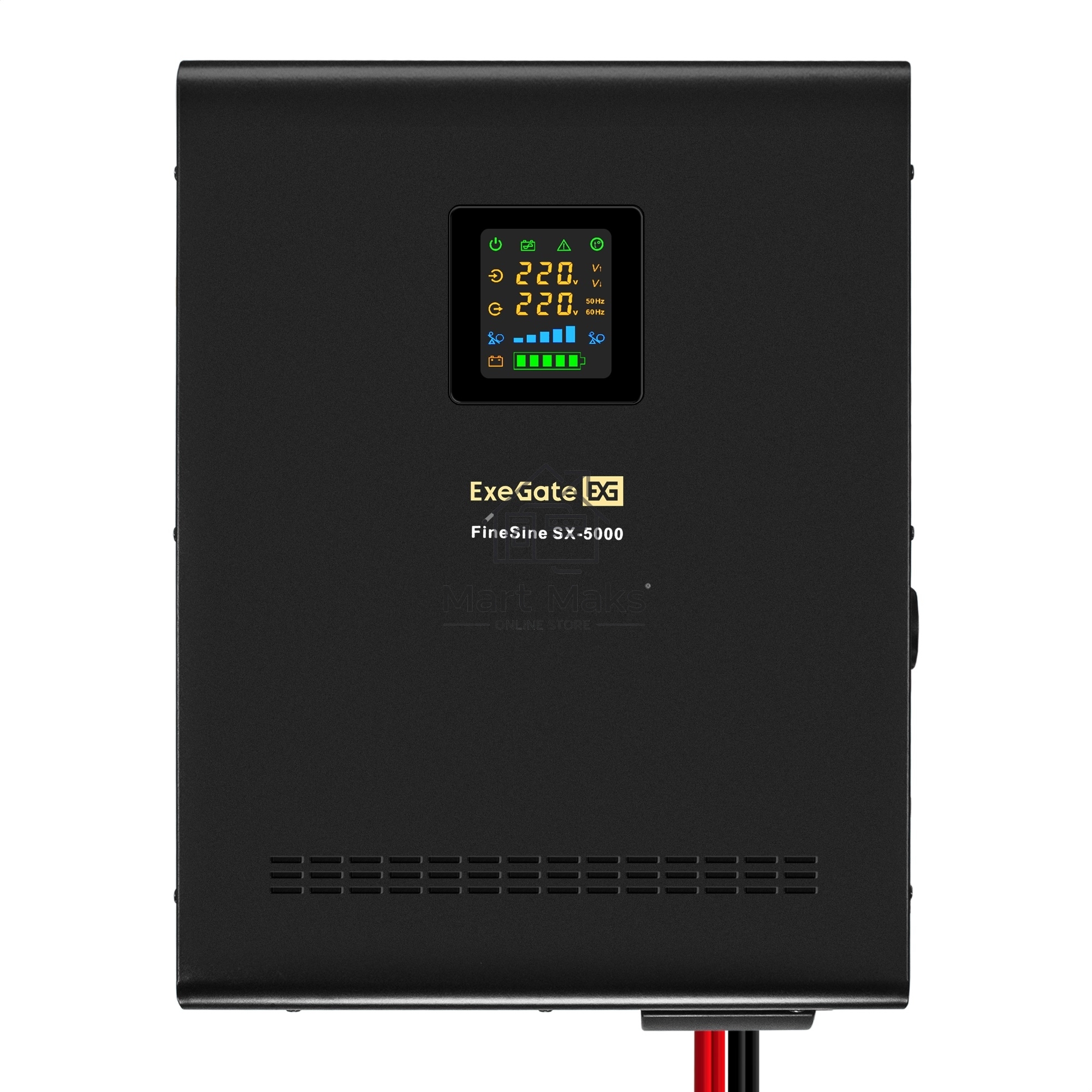 Комплект источника бесперебойного питания Exegate EX296004RUS + батарея 80Aч EX285654RUS 4шт (инвертор, синус, для котла, настенный) ExeGate FineSine SX-5000.LCD.AVR.2SH.T <5000VA/3500W, чистая синусоида, цветной LCD-дисплей, AVR, 2*Schuko+клеммы, линейно