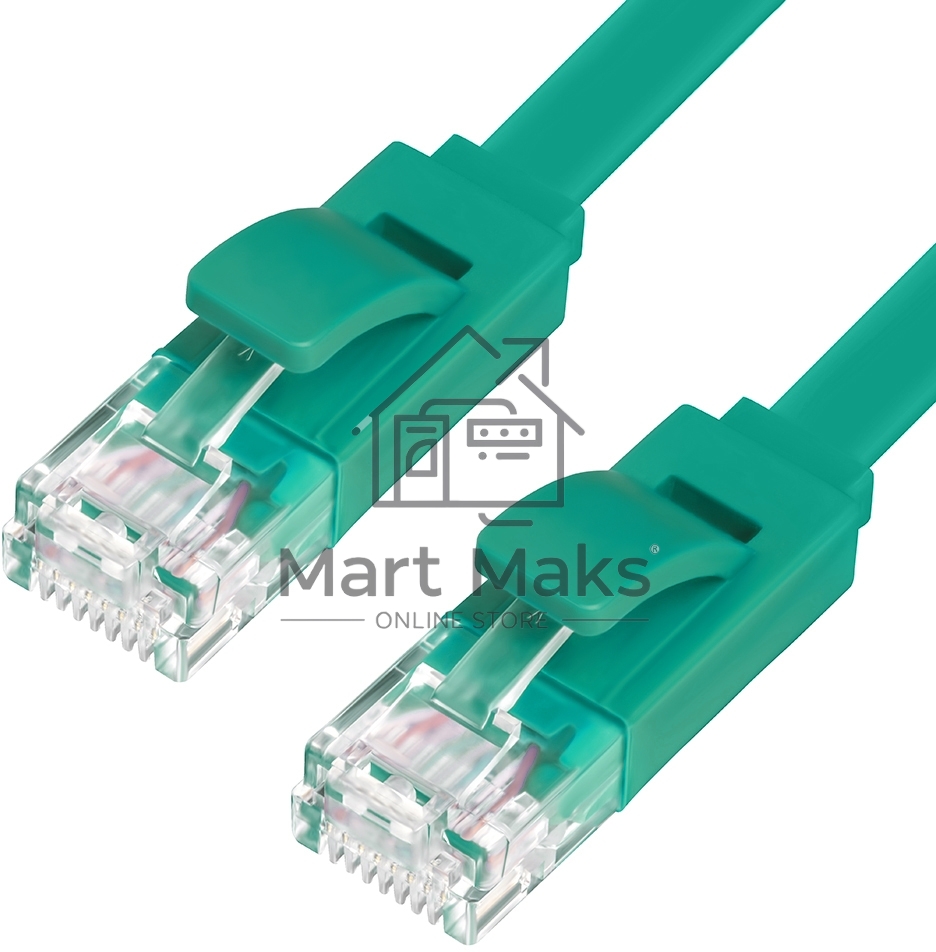 Патч-корд Greenconnect плоский прямой PROF15.0m UTP медь, кат.6, зеленый, позолоченные контакты, 30 AWG, Premium ethernet high speed 10 Гбит/с, RJ45, T568B (GCR-LNC625-15.0m)