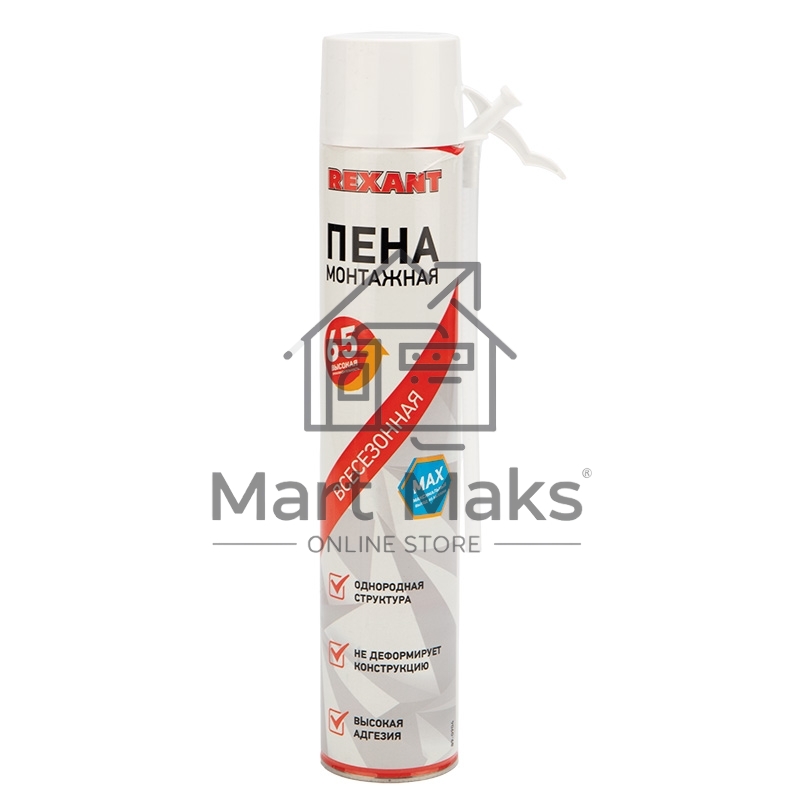Пена монтажная всесезонная с трубочкой 65 л Rexant max