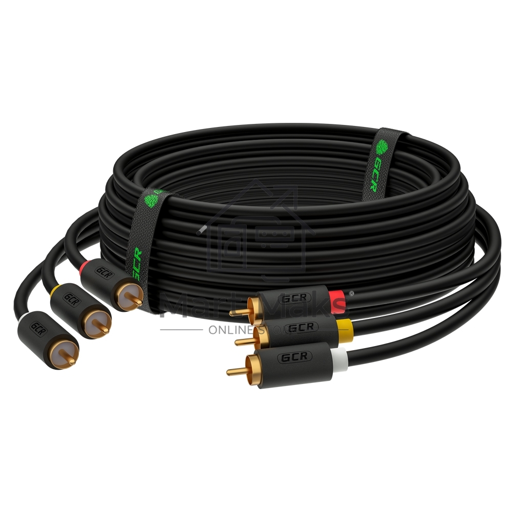 Кабель GCR 3.0m аудио 3 х RCA / 3 х RCA, GOLD, черный, GCR-51821