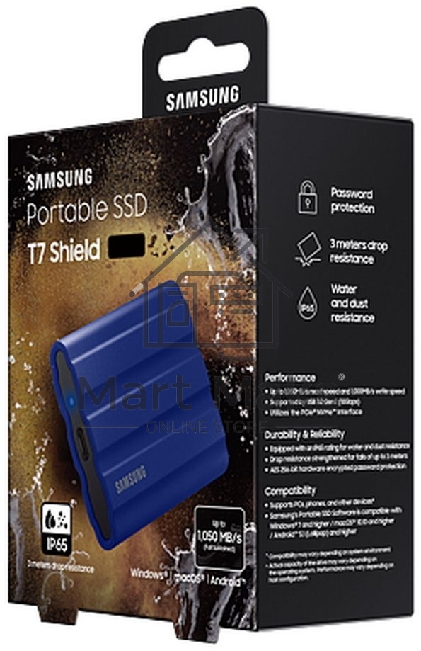 Накопитель SSD Samsung T7 Shield MU-PE1T0R/WW, USB3.2, 1ТБ, синий
