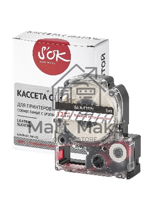 Кассета с лентой S'OK by Sakura Printing K4TRN для Epson, красный на прозрачном, 12мм/8м