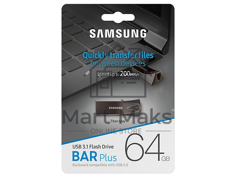 Флешка USB R/W R/W 64GB USB Drive <USB 3.1> Samsung BAR Plus (up to 300Mb/s) (MUF-64BE3/APC) серебристый
