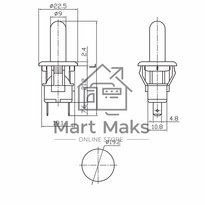 Выключатель-кнопка 250V 2.5А (2с) ON-(OFF) Б/Фикс белый (мебельная) Rexant