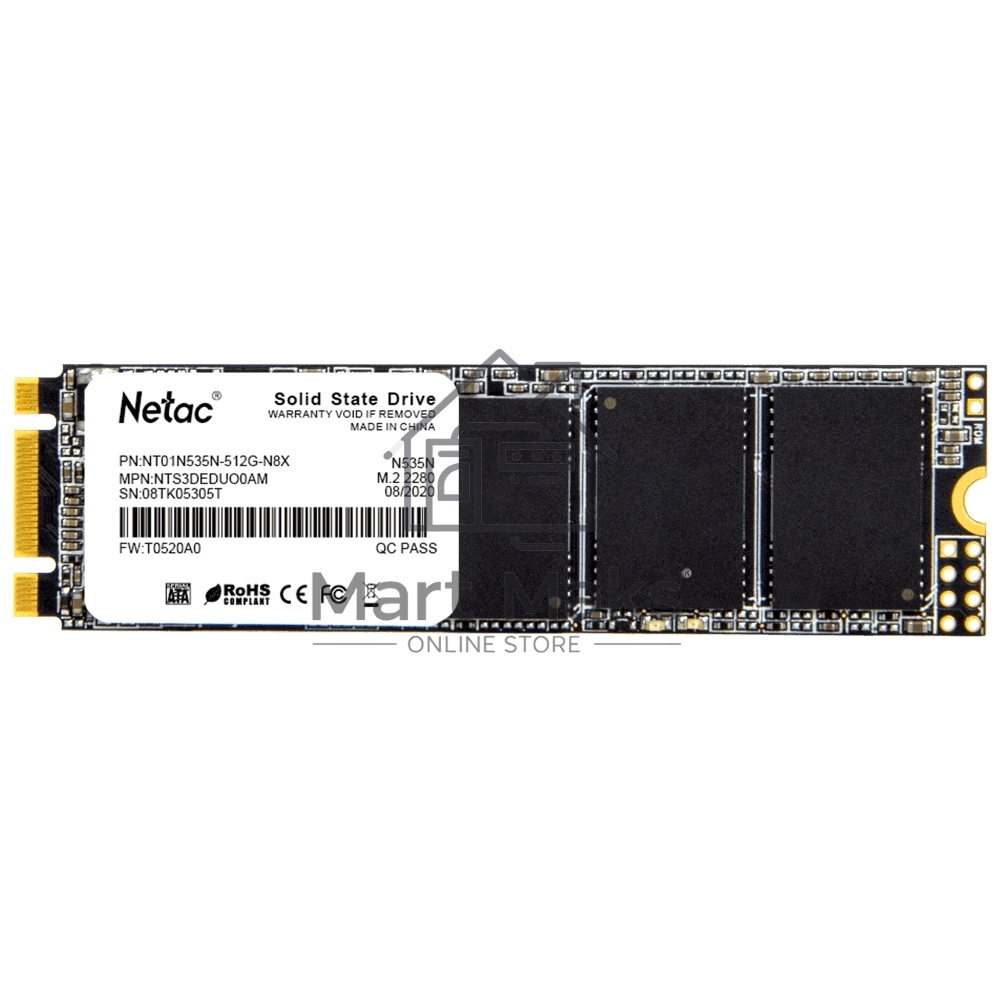 Накопитель SSD Netac N535N, 512GB, M.2 2280, SATA-III, R/W 540/490