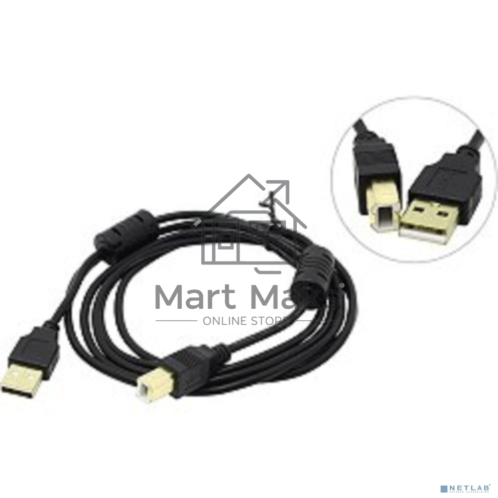Кабель USB 2.0 A-->B 1.8м Exegate 2 фильтра, позолоченные контакты
