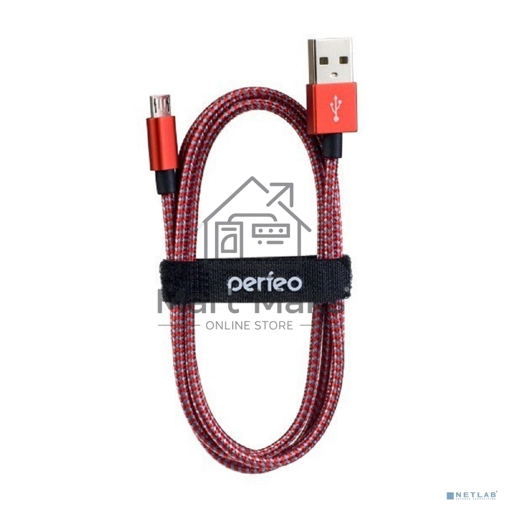 Кабель PERFEO USB2.0 A вилка - Micro USB вилка, красно-белый, длина 3 м. (U4804)