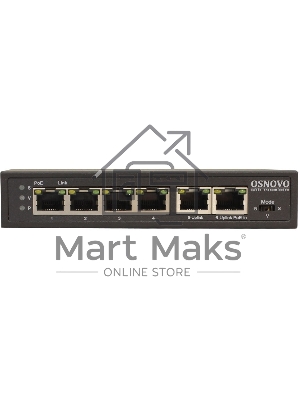 Коммутатор Osnovo SW-20600/D удлинитель FE на 6 портов с питанием по PoE, 4 *10/100 Base-T PoE, 1 *10/100 Base-T Uplink с поддержкой питания по PoE (до 90W), 1 *10/100 Base-T Uplink, PoE на порт - до 30W, суммарно до до 87W