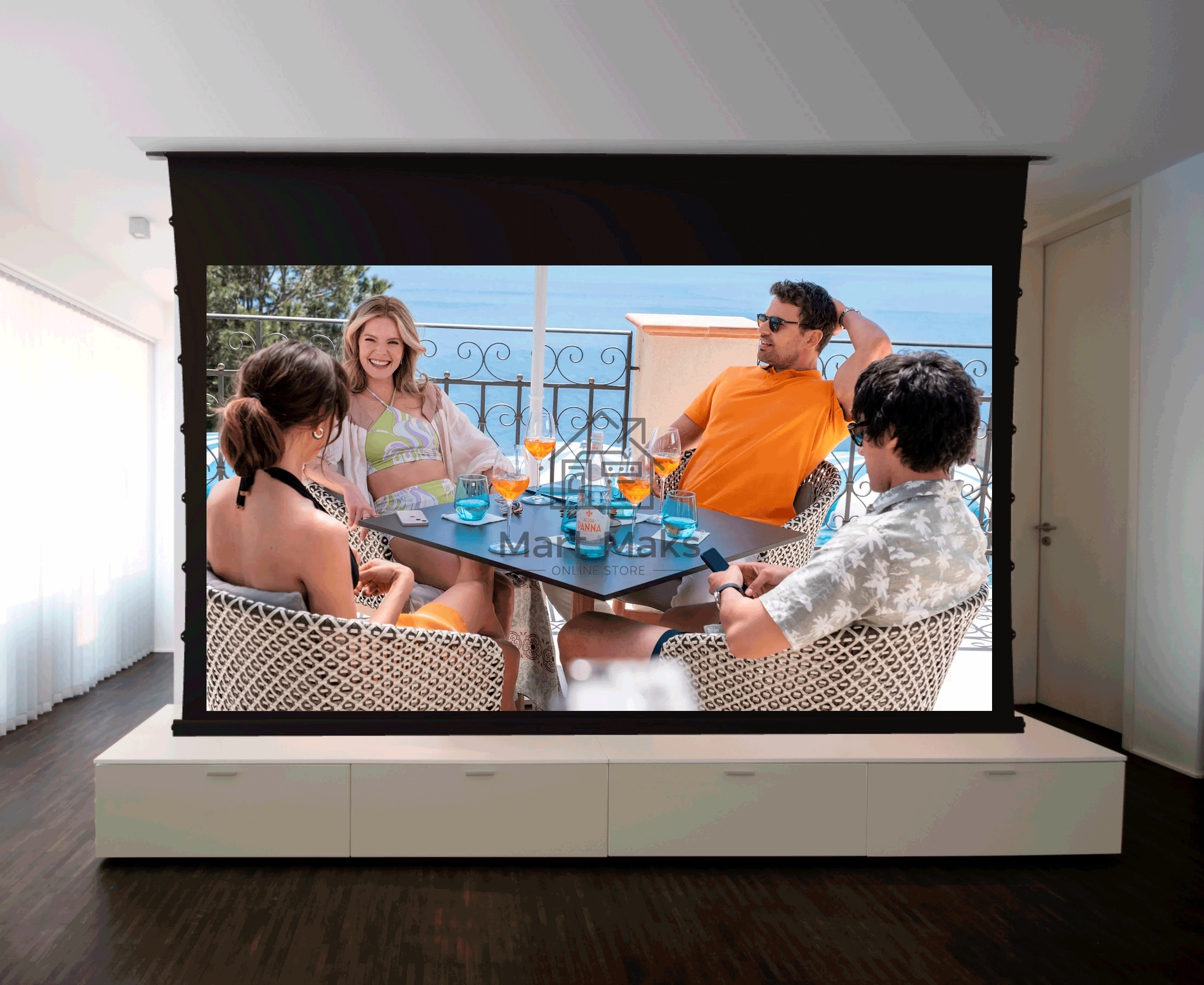 Экран для проектора S'OK SCPSMC-266X150ED45GF для встраивания в потолок моторизованный 120'' с боковым натяжением, полотно Grey Fiberglass, экстрадроп 45см