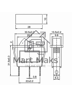 Выключатель клавишный Rexant 250V 15А (3с) ON-OFF зеленый с подсветкой