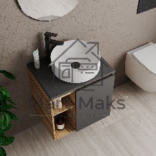Тумба Bau Dream Blackwood 60 правая, графит, раковина BAU Dream круглая D41, смеситель для раковины высокий Hotel Black, черный, выпуск клик клак, черный