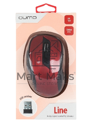 Мышь беспроводная Qumo Office Line M62 красный, 1600 dpi, радиоканал, USB, кнопки - 6