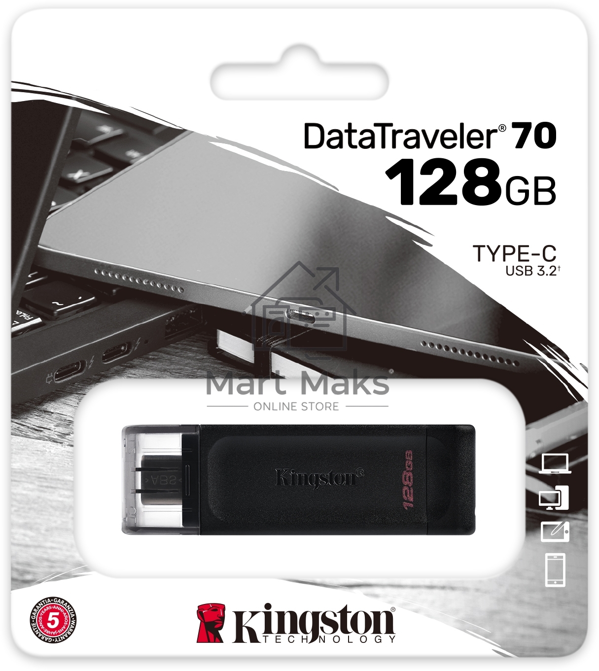 Флешка USB R/W R/W Kingston 128Gb DataTraveler DT70 <DT70/128GB>, USB-C 3.2 Gen 1