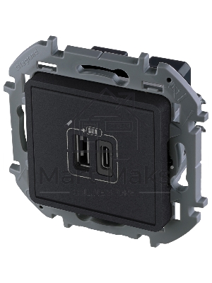 Зарядное устройство 2 разъема USB A-C 240В/5В 3000мА антрацит Inspiria