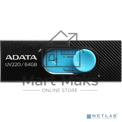 Флешка USB R/W ADATA R/W 64GB ADATA UV220, USB 2.0, черный/голубой