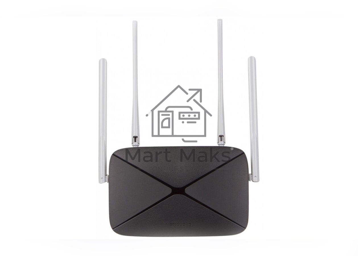 Беспроводный маршрутизатор Mercusys AC12, Dual Band, (867Мбит/с на 5 ГГц + 300Мбит/с на 2,4 ГГц)4 порта 100 Мбит/с, 4 фиксированных антенны