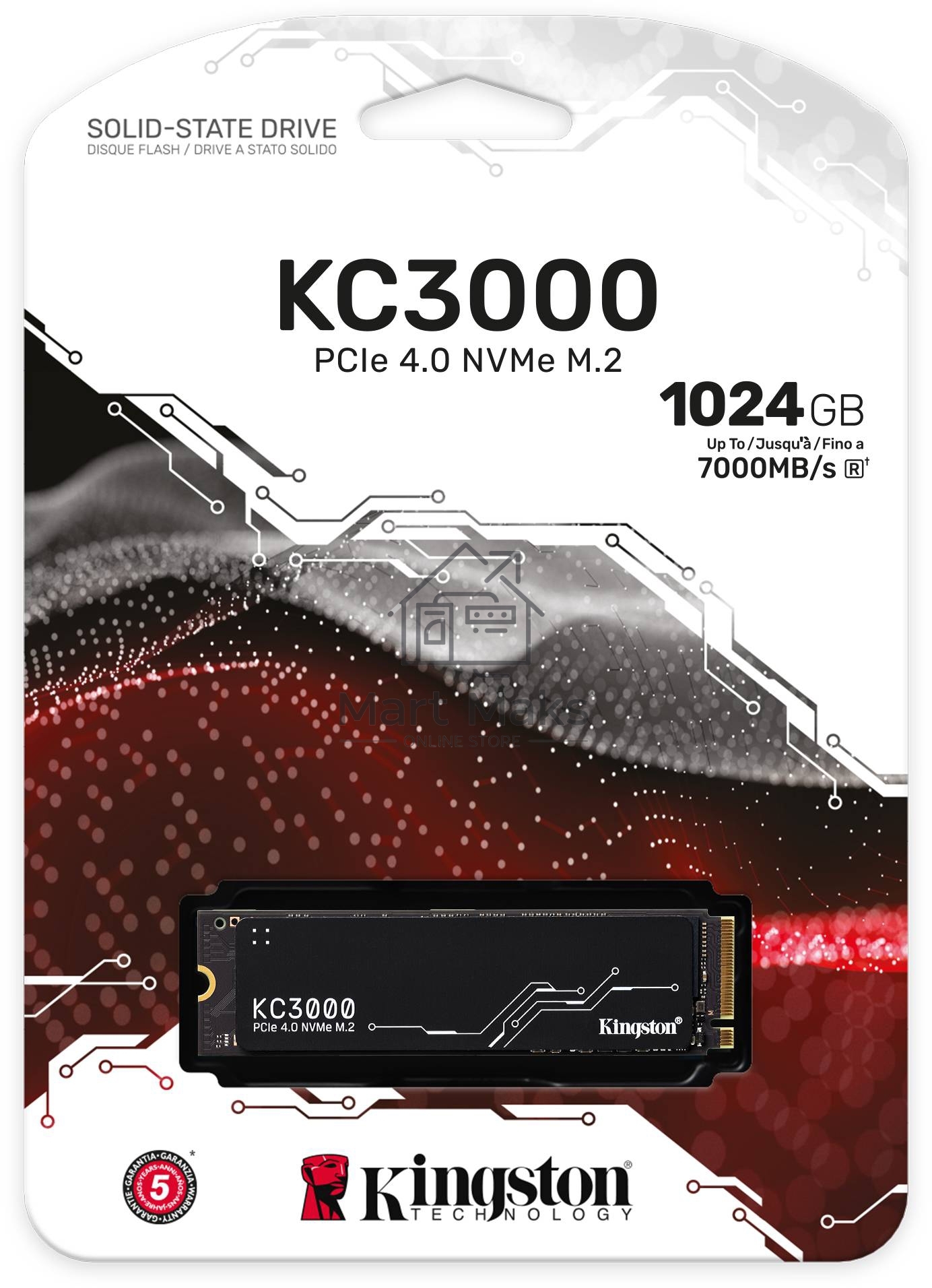 Накопитель SSD Kingston KC3000, 1Tb, M.2 2280, PCIe 4.0 x4, R/W 7000/6000, с радиатором.