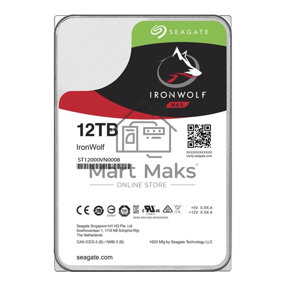 Жесткий диск Seagate Ironwolf ST12000VN0008, 12TB SATA 6.0Gb/s, 7200 rpm, 256mb buffer, 3.5