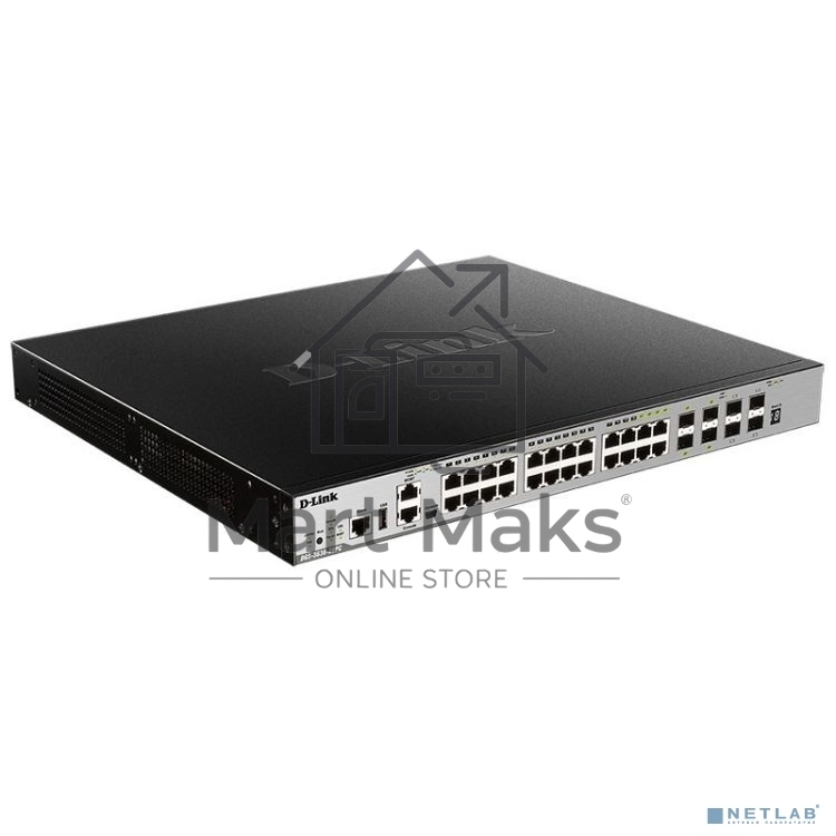 Коммутатор Managed L3 Stackable Switch 20x1000Base-T PoE, 4x10GBase-X SFP+, 4xCombo 1000Base-T PoE/SFP, PoE Budget 370W (740W with DPS-700), Surge 6KV, CLI, 1000Base-T Management, RJ45 Console, mini-USB Console, USB, RPS, Alarm RJ-45, Dying Gasp, Standard