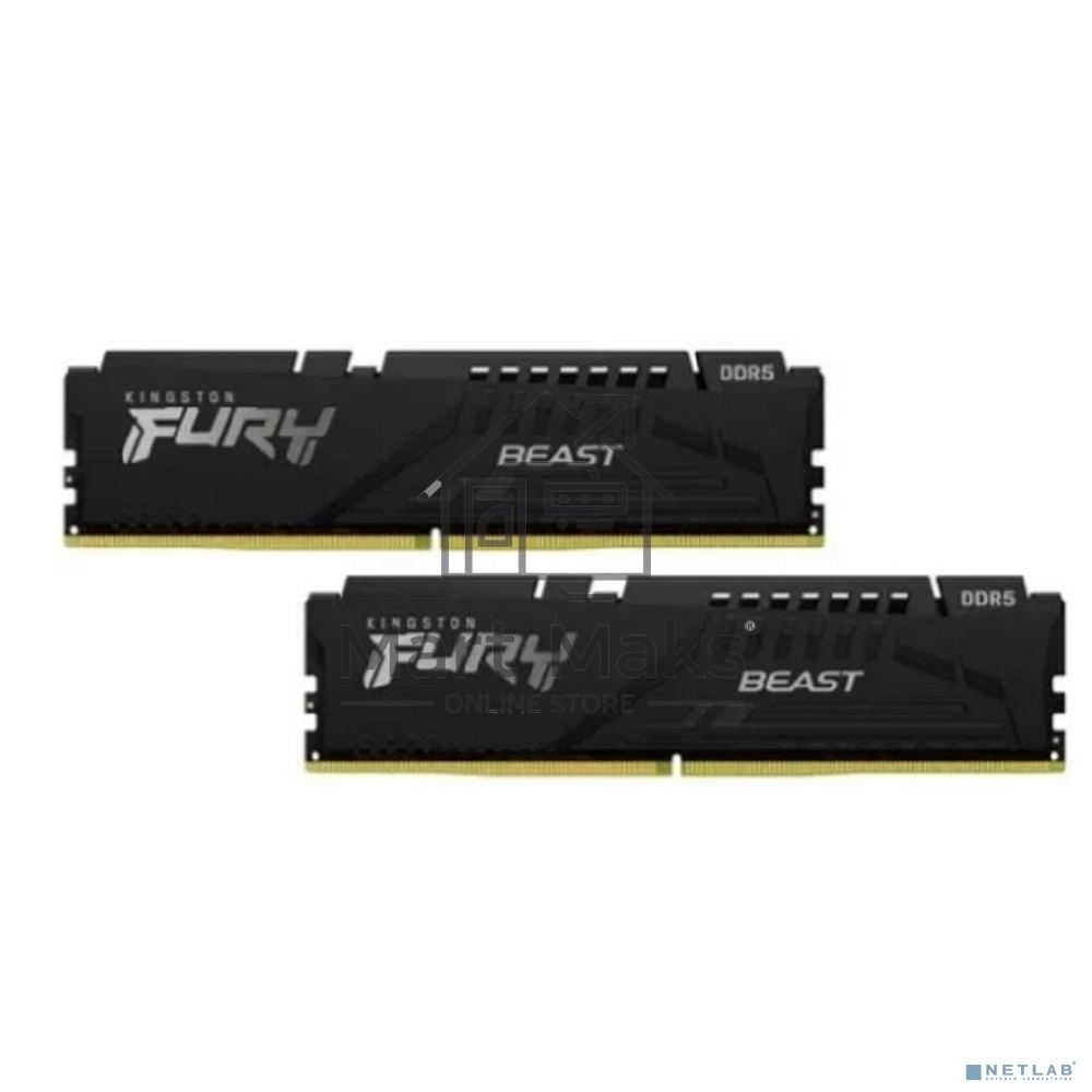 Оперативная память Kingston Fury Beast, DDR5, 64GB (2x32GB), 5200MHz, CL36, DIMM, с радиатором, черный