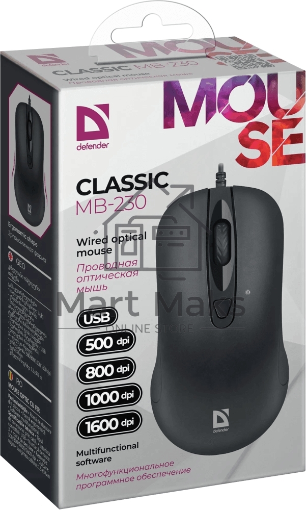 Мышь проводная Defender Optimum MB-160 черный, 1000 dpi, USB, кнопки - 3