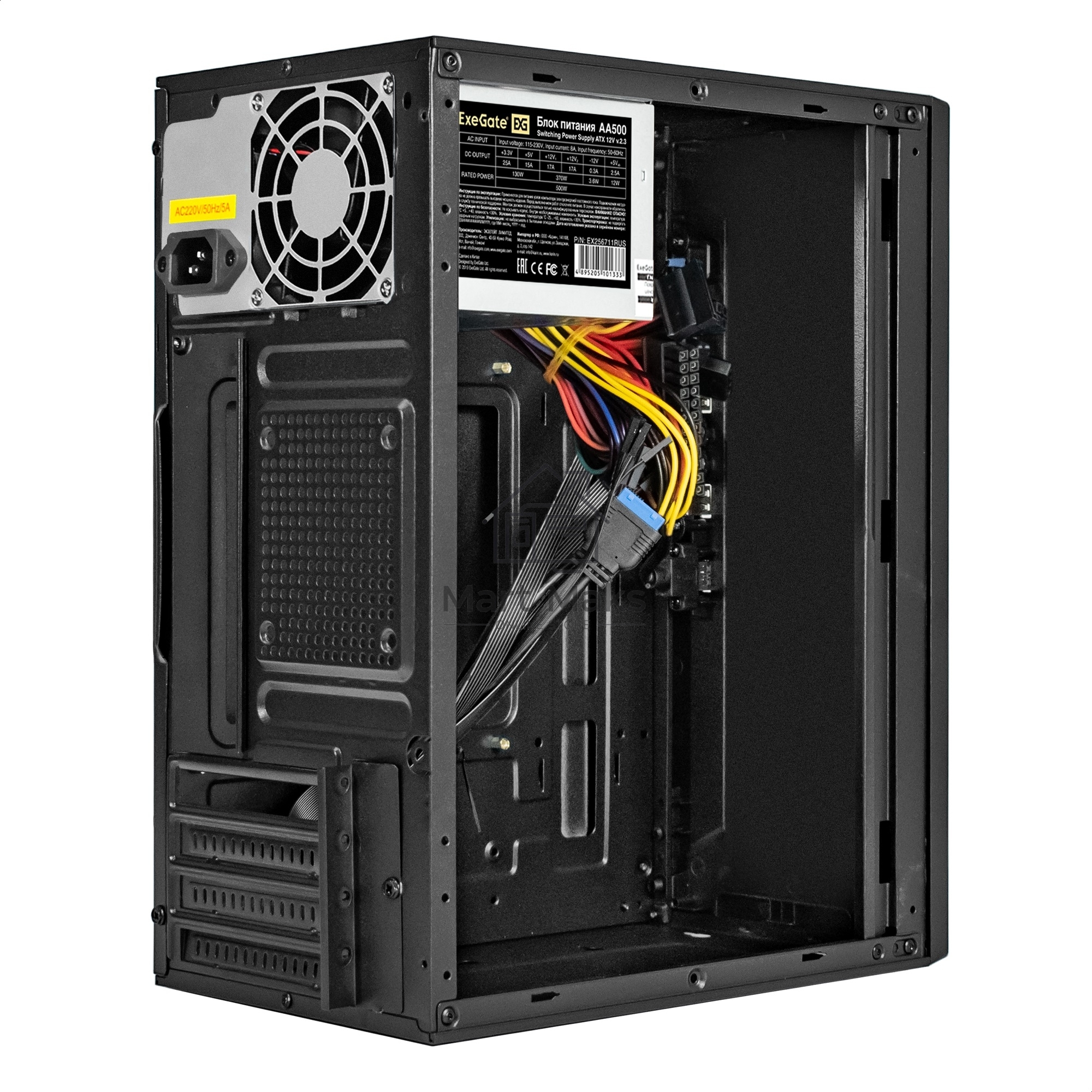 Компьютерный корпус Minitower ExeGate BAA-303U-AA500 (mATX, БП AA500 с вент. 8см, 2*USB+1*USB3.0, HD Audio, черный)