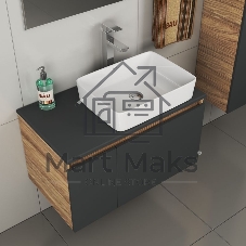 Комплект для ванной, 4 предмета (тумба Bau 80, графит + раковина BAU Hotel 48х37 + смеситель Hotel Still, выпуск клик-клак, хром)