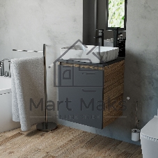 Тумба Bau Dream Blackwood 50 графит, раковина BAU Hotel 51х39, мрамор, смеситель для раковины высокий Hotel Black, черный