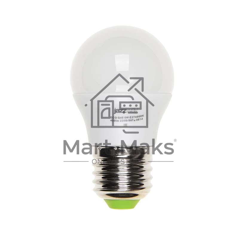 Лампа светодиодная PLED-ECO-G45 5Вт шар 3000К тепл. бел. E27 400лм 220-240В JazzWay 1036957A