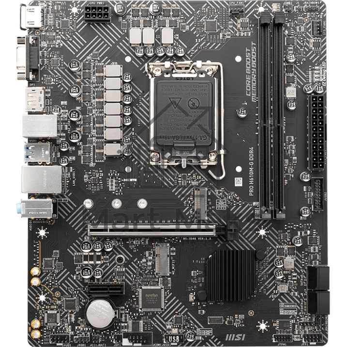 Материнская плата MSI PRO H610M-G DDR4, LGA 1700, Intel H610, 2xDDR4, 4xSATA, 1xM.2, 1xPCIe 4.0 x16, 1xPCIe 3.0 x1, 1xHDMI, 1xDP, 1xVGA, 1xRJ45 1Gb, 2xUSB-A 3.2 Gen 1, 4xUSB-A 2.0, 3x3.5мм, 7.1, mATX