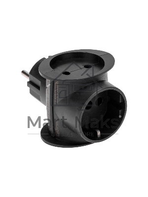 Тройник электрический универсальный 16 А одно гнездо с заземлением черный Rexant