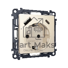 Комплект механизма электрической розетки ALFA Бежевый матовый 2USB A+C 20W (быстрая зарядка) с/з QUANT (AP3300, VM160) MA330010